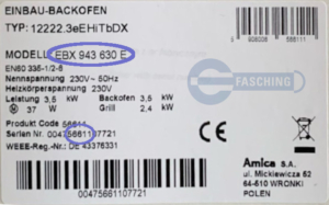 AMICA Backofen Typenschild EBX943630E
