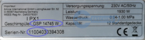 AMICA Geschirrspüler Typenschild GSP14745W