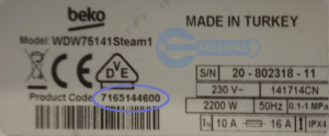 BEKO Waschtrockner Typenschild WDW75141STEAM1