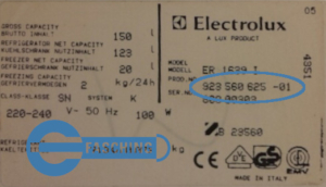 ELECTROLUX Kühlschrank Typenschild ER1639I