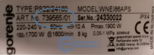GORENJE Waschmaschine Typenschild WNEI86APS