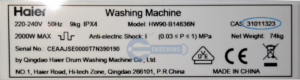 HAIER Waschmaschine Typenschild HW90B14636N