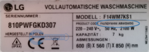 LG Waschmaschine Typenschild F14WM7KS1