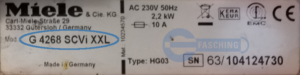 MIELE Geschirrspüler Typenschild G4268SCVIXXL