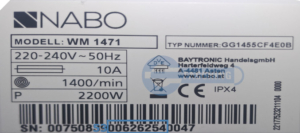 NABO Waschmaschine Typenschild WM1471