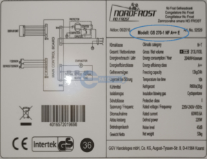 NORDFROST HOFER Gefrierschrank Typenschild GS 270-1 NF A++ E