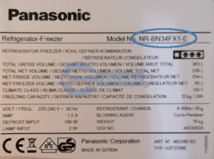 PANASONIC Kühl-Gefrierkombination Typenschild NR-BN34FX1-E