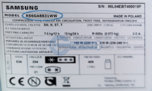 SAMSUNG Side by Side Typenschild RS6GA8831WW