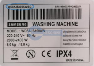SAMSUNG Waschmaschine Typenschild WD8AJ5A00AW
