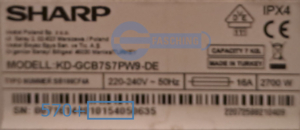 SHARP Wäschetrockner Typenschild KD-GCB7S7PW9-DE